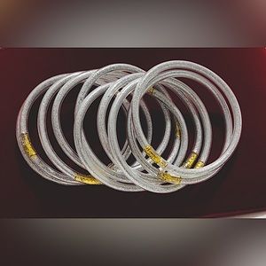 Set of 10 Glitter Filled Silicone Bracelets, Soft Glitter Open Bangle